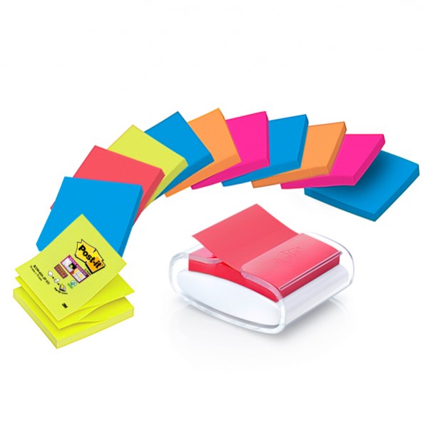 Dispenser Pro Post-it Super Sticky Z Notes - PRO-W-12SSCOL-R330 - 76 x 76 mm - colori assortiti - Post-it - 12 ricariche di foglietti incluse Dispenser Pro Post-it Super Sticky Z Notes - PRO-W-12SSCOL-R330 - 76 x 76 mm - colori assortiti - Post-it - 12 ricariche di foglietti incluse