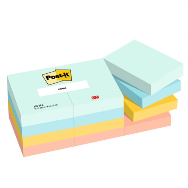 Blocco Post-it - 653-BEA - 38 x 51 mm - 100 fogli - colori Beachside - Post-it - conf. 12 pezzi Blocco Post-it - 653-BEA - 38 x 51 mm - 100 fogli - colori Beachside - Post-it - conf. 12 pezzi