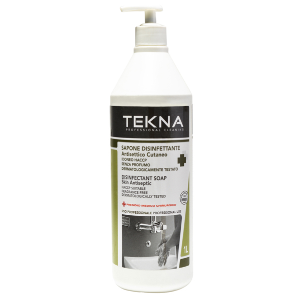 Sapone disinfettante - senza profumo - con dispenser - 1 L - Tekna Sapone disinfettante - senza profumo - con dispenser - 1 L - Tekna