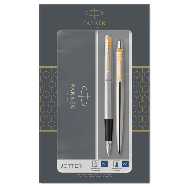 Gift Set DUO - Jotter stainless steel GT sfera + stilografica - punta media - Parker Gift Set DUO - Jotter stainless steel GT sfera + stilografica - punta media - Parker