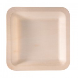 Piatto piano monouso - quadrato - 21,5 x 21,5 cm - legno - colore naturale - Signor Bio - conf. 50 pezzi