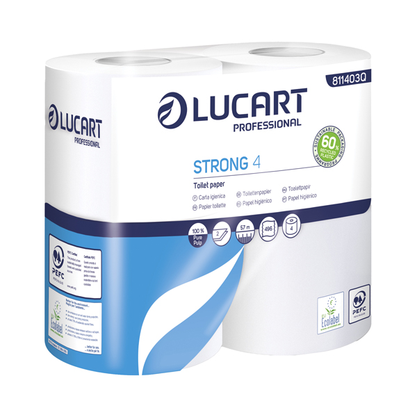 Carta igienica Strong 4 - 2 veli - 496 strappi - bianco - Lucart - pacco 4 rotoli Carta igienica Strong 4 - 2 veli - 496 strappi - bianco - Lucart - pacco 4 rotoli
