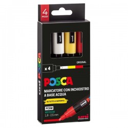 Marcatore Uni Posca PC5M - punta media 1,8-2,5 mm - colori assortiti - Uni Mitsubishi - conf. 4 pezzi