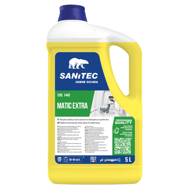 Detergente alcalino Matic Extra - per sporco pesante - 5 L - Sanitec Detergente alcalino Matic Extra - per sporco pesante - 5 L - Sanitec