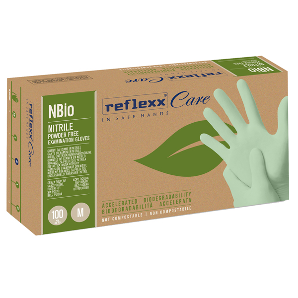 Guanti in nitrile bio - tg M - verde pastello - Reflexx - conf. 100 pezzi Guanti in nitrile bio - tg M - verde pastello - Reflexx - conf. 100 pezzi