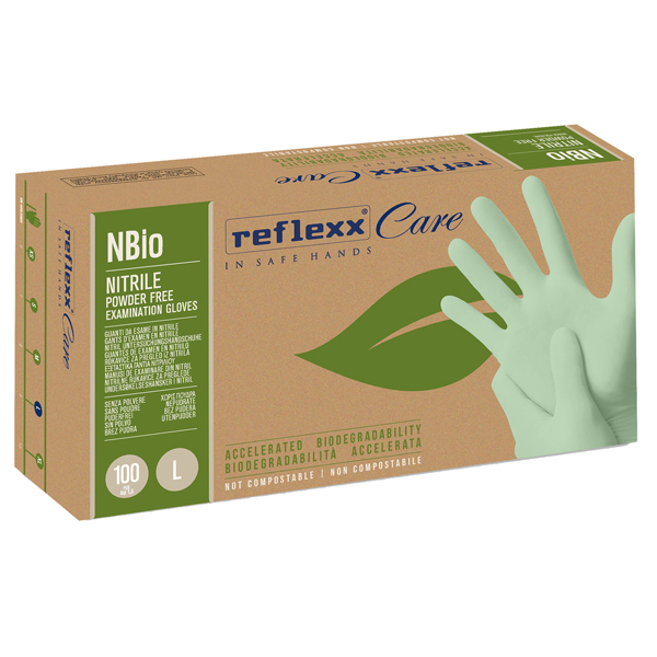 Guanti in nitrile bio - tg L - verde pastello - Reflexx - conf. 100 pezzi Guanti in nitrile bio - tg L - verde pastello - Reflexx - conf. 100 pezzi