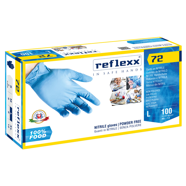 Guanti in nitrile foodline R72 - tg L - azzurro - Reflexx - conf. 100 pezzi Guanti in nitrile foodline R72 - tg L - azzurro - Reflexx - conf. 100 pezzi