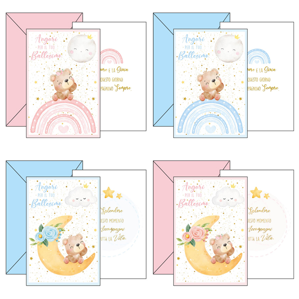 Biglietto auguri Battesimo - 11,7 x 17 cm verticale - 4 soggetti assortiti - Kartos