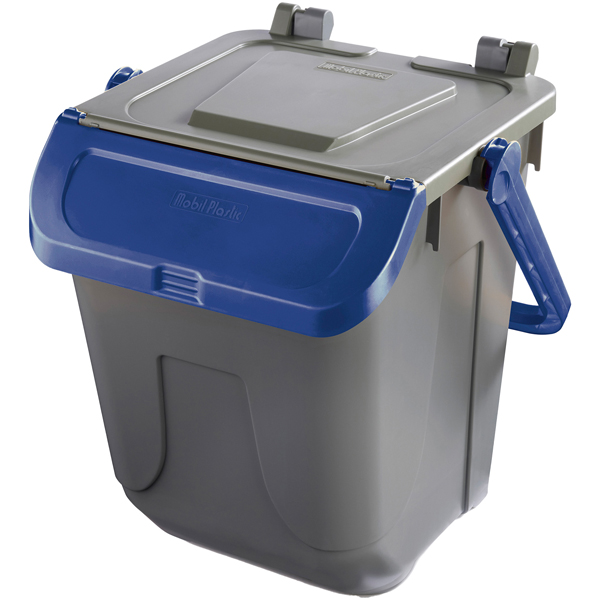 Contenitore portarifiuti Ecology - con sportello e maniglione - 25 L - grigio/blu - Mobil Plastic Contenitore portarifiuti Ecology - con sportello e maniglione - 25 L - grigio/blu - Mobil Plastic