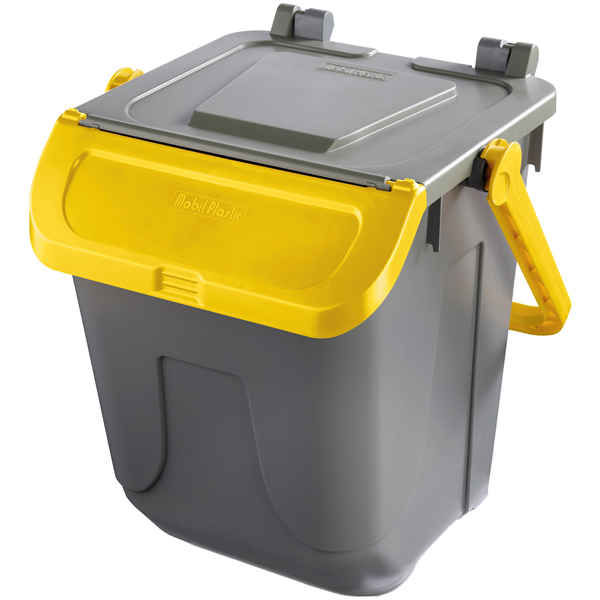 Contenitore portarifiuti Ecology - con sportello e maniglione - 25 L - grigio/giallo - Mobil Plastic Contenitore portarifiuti Ecology - con sportello e maniglione - 25 L - grigio/giallo - Mobil Plastic