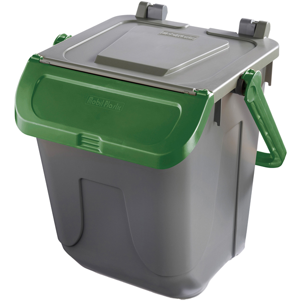 Contenitore portarifiuti Ecology - con sportello e maniglione - 25 L - grigio/verde - Mobil Plastic Contenitore portarifiuti Ecology - con sportello e maniglione - 25 L - grigio/verde - Mobil Plastic