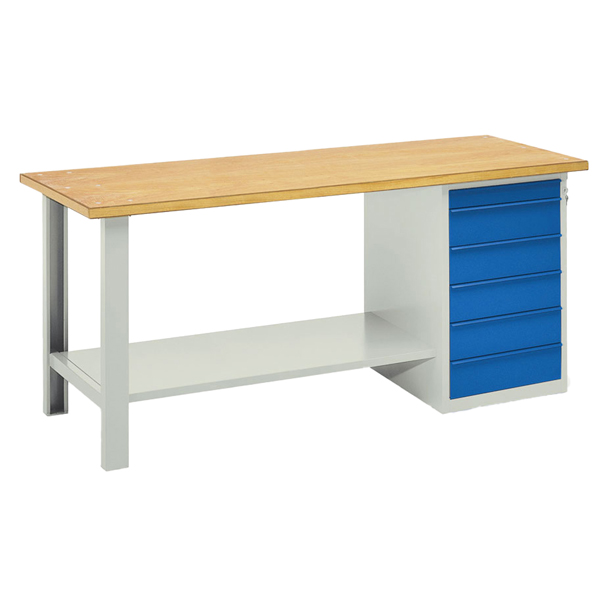 Banco da lavoro - 6 cassetti blu - 200 x 75 x 90 cm - grigio/legno - Tecnotelai Banco da lavoro - 6 cassetti blu - 200 x 75 x 90 cm - grigio/legno - Tecnotelai