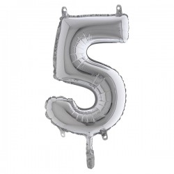 Palloncino - numero 5 - H 36 cm - mylar - argento - Big party