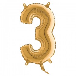 Palloncino - numero 3 - H 36 cm - mylar - oro - Big party