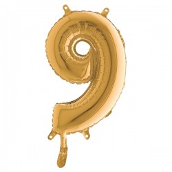 Palloncino - numero 9 - H 36 cm - mylar - oro - Big party