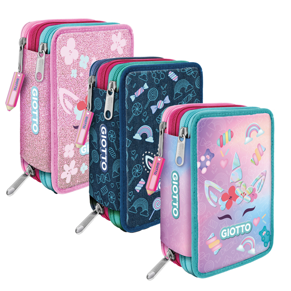 Astuccio 3 zip Candy collection - 19,5 x 7,5 x 12,9 cm - tessuto - fantasie assortite - Giotto Astuccio 3 zip Candy collection - 19,5 x 7,5 x 12,9 cm - tessuto - fantasie assortite - Giotto