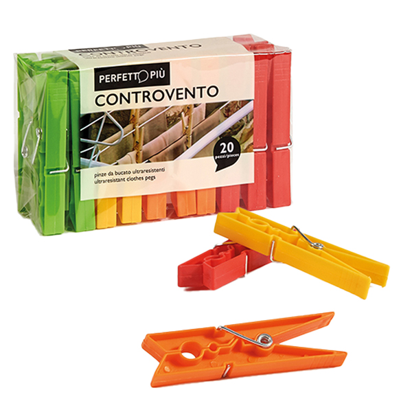 Mollette biancheria Controvento Colours - colori assortiti - Perfetto - conf. 20 pezzi Mollette biancheria Controvento Colours - colori assortiti - Perfetto - conf. 20 pezzi