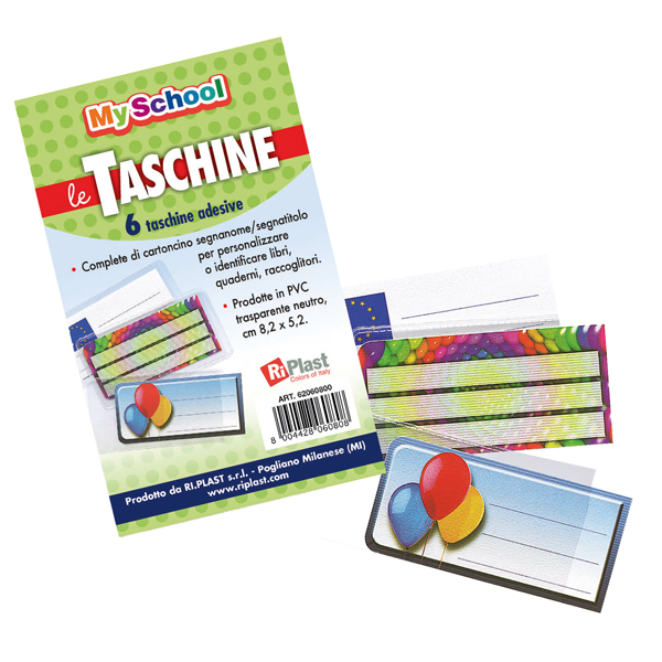 Taschine adesive - 8,2 x 5,2 cm - PVC - neutro trasparente - Colorosa - conf. 6 pezzi