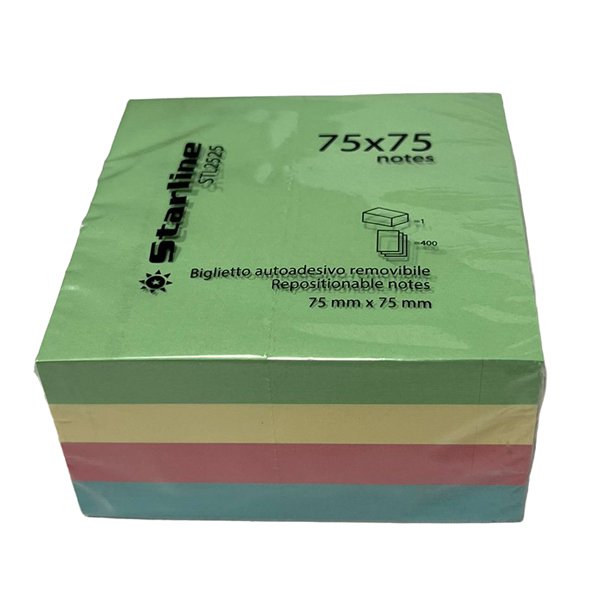 Biglietti adesivi Cubo - assortito tenue - 75 x 75mm - 70gr - 400 fogli - Starline. Biglietti adesivi Cubo - assortito tenue - 75 x 75mm - 70gr - 400 fogli - Starline.