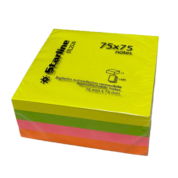 Biglietti adesivi Cubo - assortito neon - 75 x 75mm - 70gr - 320 fogli - Starline Biglietti adesivi Cubo - assortito neon - 75 x 75mm - 70gr - 320 fogli - Starline