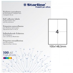 Etichette adesive - in carta - permanenti - 105 x 148,5 mm - 4 et/fg - 100 fogli - bianco - Starline