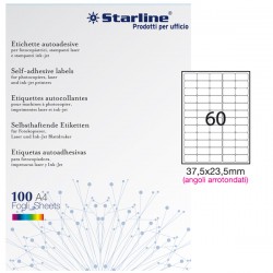 Etichette adesive - in carta - angoli arrotondati - permanenti - 37,5 x 23,5 mm - 60 et/fg - 100 fogli - bianco - Starline