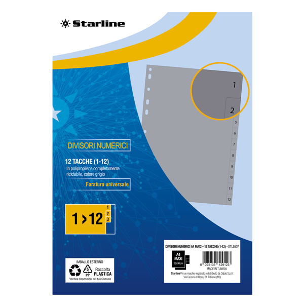 Divisori numerici 12 tacche - A4 Maxi - PP - grigio - Starline Divisori numerici 12 tacche - A4 Maxi - PP - grigio - Starline