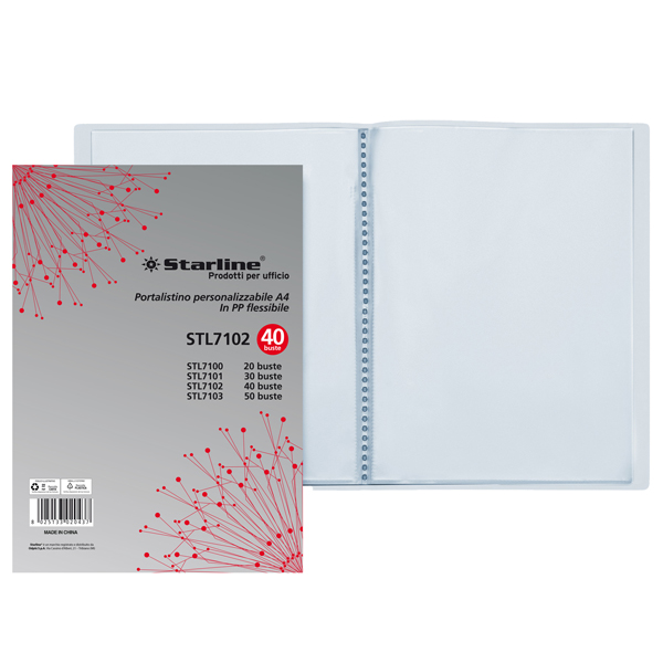 Portalistini personalizzabile - PP - 22 x 30 cm - 40 buste - trasparente - Starline