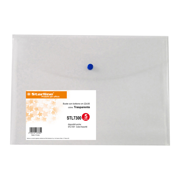 Busta con bottone - A4 - PP - trasparente neutro - Starline Busta con bottone - A4 - PP - trasparente neutro - Starline