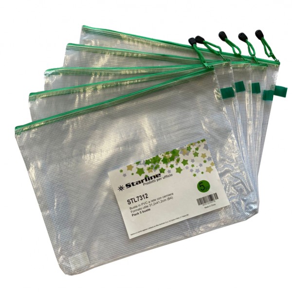 Busta a rete con cerniera verde - PVC - 31,2 x 41,2 cm - trasparente - Starline Busta a rete con cerniera verde - PVC - 31,2 x 41,2 cm - trasparente - Starline