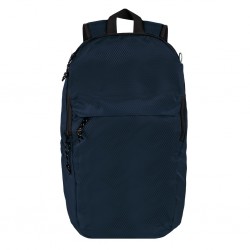 scomparto principale con chiusura a zip, ampia tasca interna aperta, due ampie tasche frontali con chiusura a zip ed una tasca laterale aperta. Schienale e spallacci imbottiti con materiale traspirante NY (blu navy)