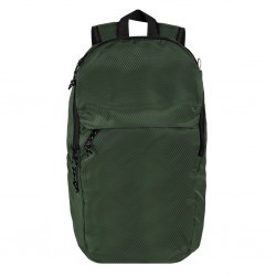 scomparto principale con chiusura a zip, ampia tasca interna aperta, due ampie tasche frontali con chiusura a zip ed una tasca laterale aperta. Schienale e spallacci imbottiti con materiale traspirante VM (verde militare)