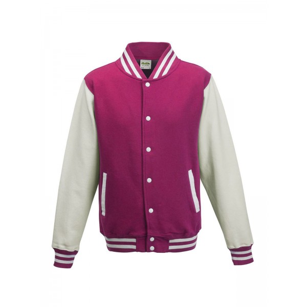 Felpa tipo College personalizzabile cotone/poliestere pesante fucsia/bianco IGO-PELJH043F/W