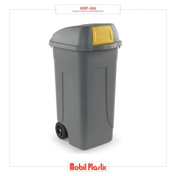 Bidone porta rifiuti giallo coperchio a campana Push 100 lit. con ruote IGO-MBL/100P-GIA