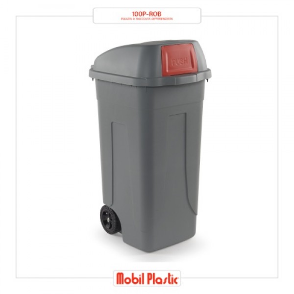 Bidone porta rifiuti rosso coperchio a campana Push 100 lit. con ruote IGO-MBL/100P-ROB