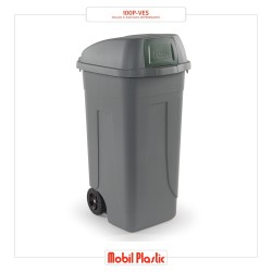 Bidone porta rifiuti verde scuro coperchio a campana Push 100 lit. con ruote IGO-MBL/100P-VES