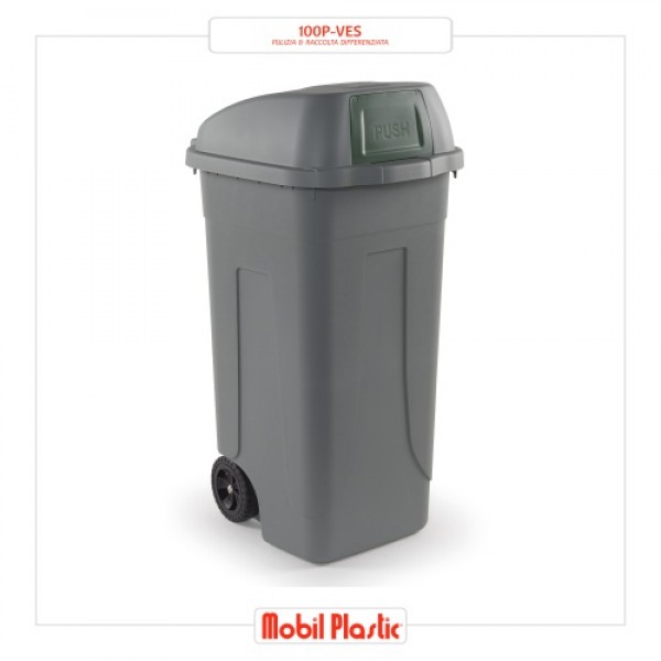 Bidone porta rifiuti blu coperchio a campana Push 100 lit. con ruote IGO-MBL/100P-BLB