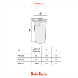 Bidone 91 nero con coperchio cerniera 60 Lit. IGO-MBL/91/060NER