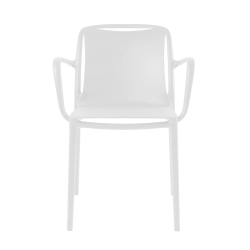 Poltrona GRANDSOLEIL Velair per HO.RE.CA Food da interno ecologia colore bianco materiali riciclati e fibra di vetro elegante per ambienti interni esterni con braccioli impilabile set da 4 pz