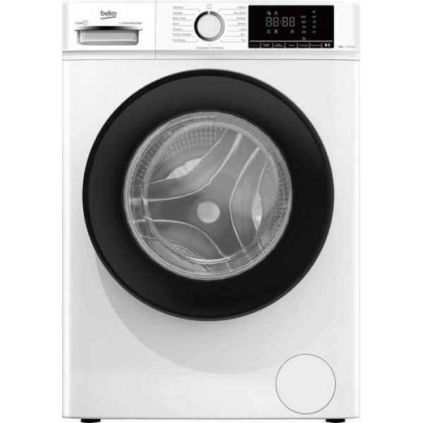 Lavatrice - BEKO B100 8Kg - classe energetica A - inverter 1200 giri, display XL, oblò nero, vapore, misure  60x52x84,5 h cm - W-BMX8126DB