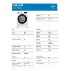 Lavatrice - BEKO B100 8Kg - classe energetica A - inverter 1200 giri, display XL, oblò nero, vapore, misure  60x52x84,5 h cm - W-BMX8126DB