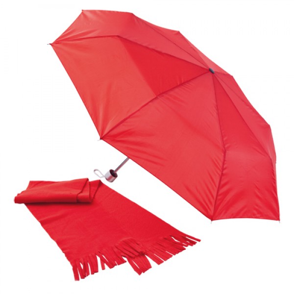 Set sciarpa in pile 180 gr-mq e ombrello pieghevole piccolo BITEM AST-3185 8 pannelli in poliestere diametro 95cm personalizzabile