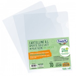 Cartelline FAVORIT Green a L in PE Bio-Based colore trasparente liscia spessore medio 22x30cm cf 10 pz