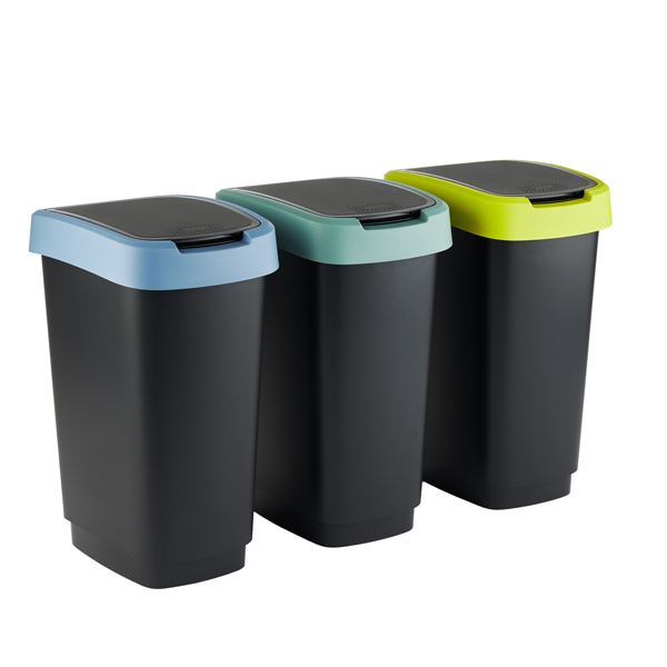 Cestino gettacarte ROTHO per differenziata con coperchio basculante 50Lit. colori giallo verde lime set 3 pz 