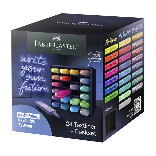 Evidenziatore FABER CASTELL Textliner 46 punta a scalpello tratto 1,0-2,0-5,0 mm colori assortiti metallic plastica 100% riciclata deskset 24 colori assortiti