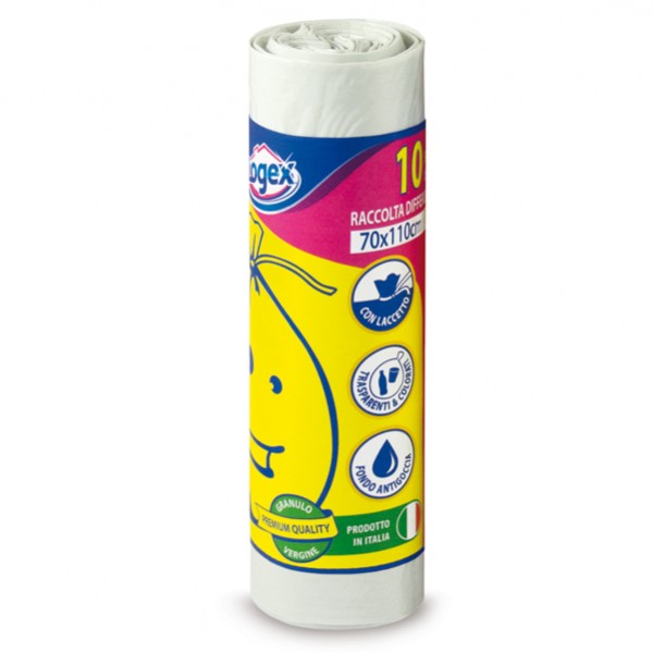 Sacchi per immondizia 70x110 cm 120 L bianco Logex Professional rotolo da 10 sacchetti IGO-ODC5LX-2006W