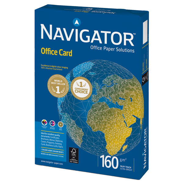 Carta fotocopie Office Card 160 A3 160 gr/mq bianco Navigator conf. 250 fogli IGO-OD/02 A3 160 NAV