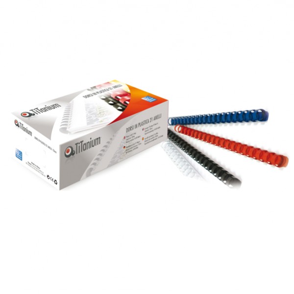 Spirali plastici TITANIUM 21 anelli tondi A4 colore bianco capacità rilegatura 220 fogli dorso 25 mm cf 50 pz Spirali plastici TITANIUM 21 anelli tondi A4 colore bianco capacità rilegatura 220 fogli dorso 25 mm cf 50 pz