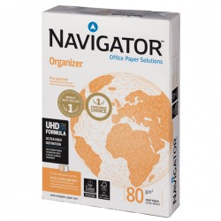Carta per fotocopie NAVIGATOR Organizer 2 fori A4 80 gr/mq colore bianco CIE 169 PEFC ECOLABEL risma 500 fogli cf 5 risme 500 fogli 
