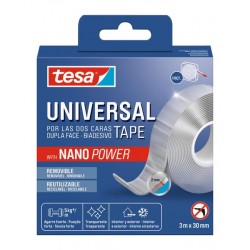 Nastro adesivo TESA Nanopower universale in PPL  Double-sided per fissaggio resistente ai raggi Uv trasparente H 30 mm x L 3 mt cf 1 pz